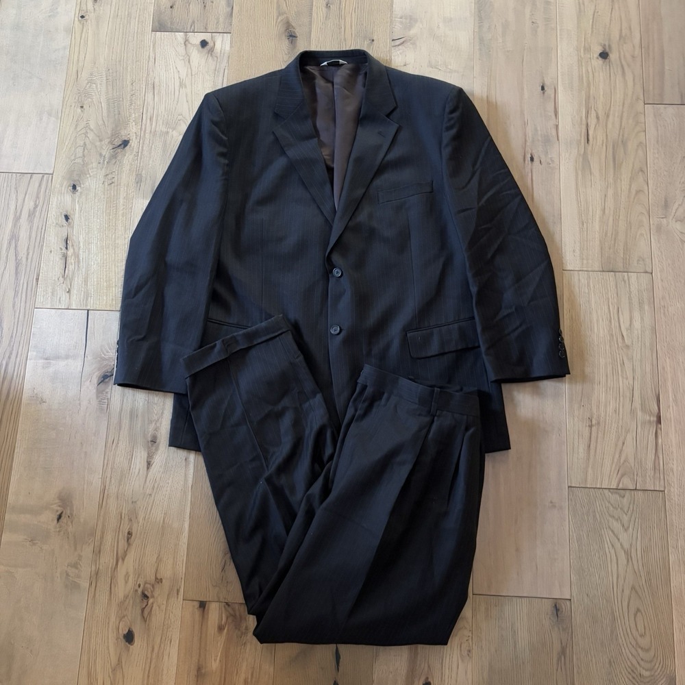 Joseph Feiss 50R jacket & Pants 40x28 Black Stripe 100% Wool Mens 2 Piece Suit